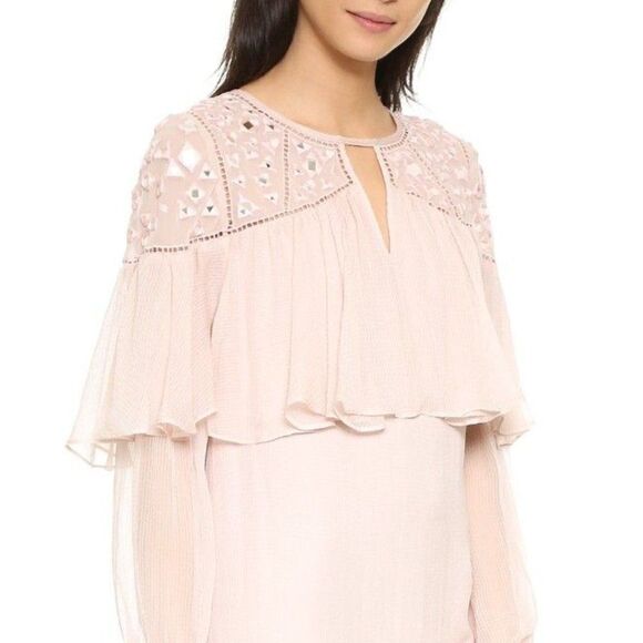 🆕Rebecca Taylor Mirror Eyelet Silk Long Sleeve Dress in Cameo Pink Size 0 - Picture 1 of 7